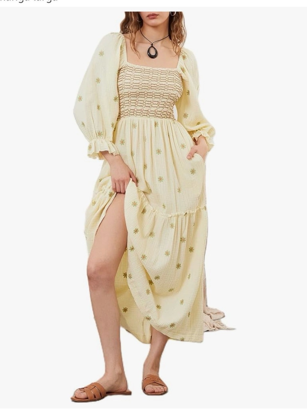 Beautiful Floral Embroidered Maxi Dress boho